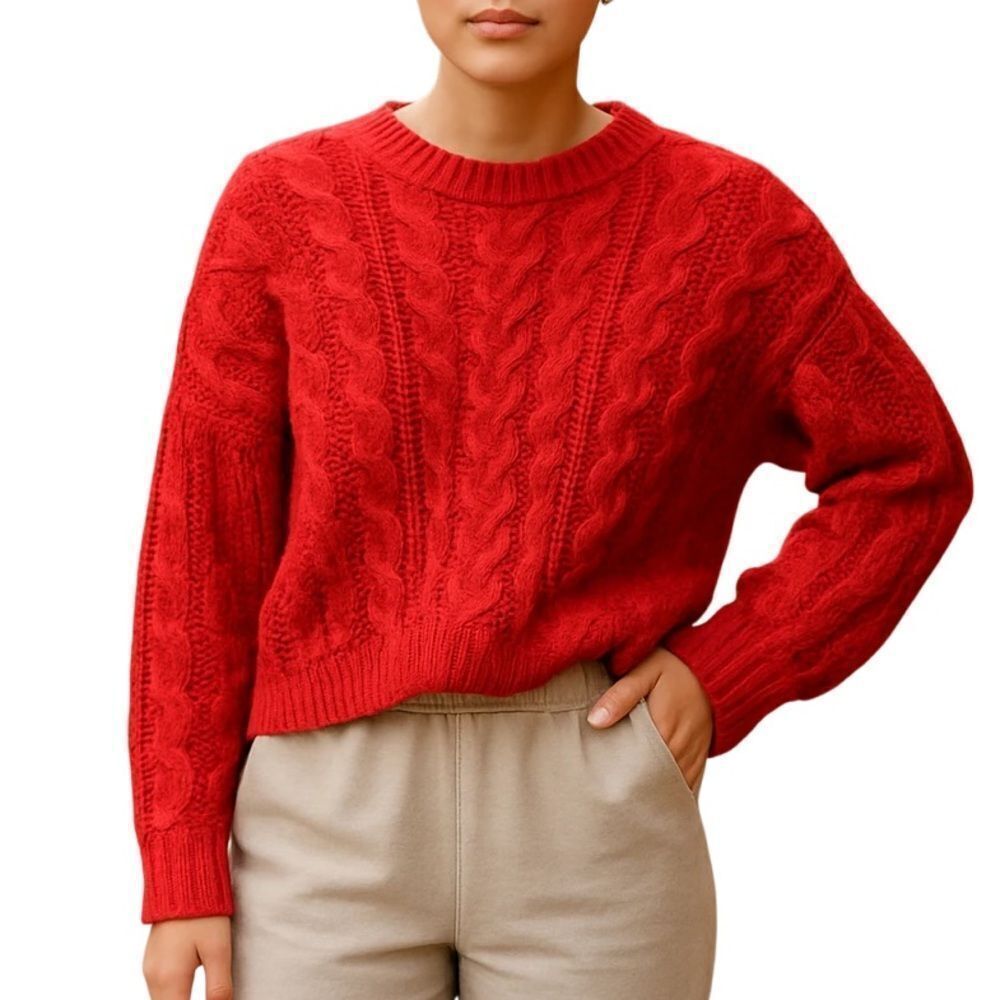 AQUA Women's XS Brick Red Cable-Knit Pullover Sweater Casual